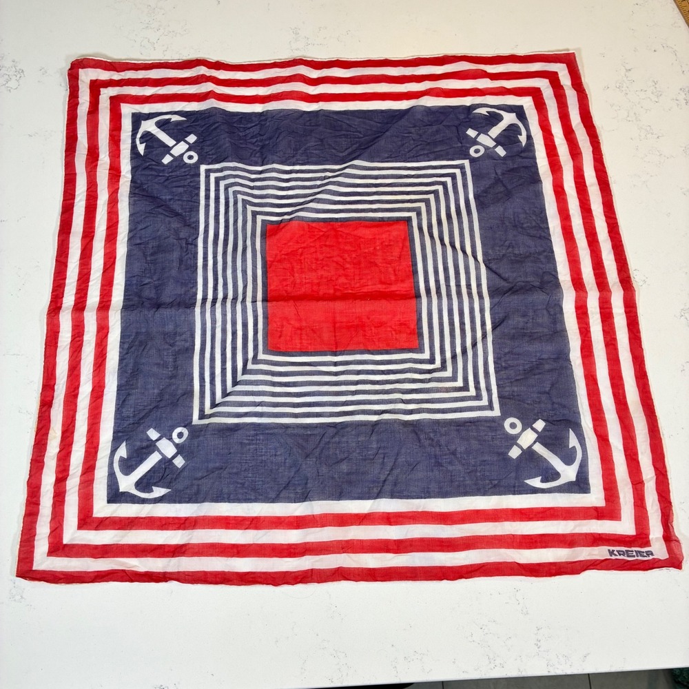 Vtg Kreier Scarf Nautical Anchor Square Bandana Maritime Coastal Yacht Club